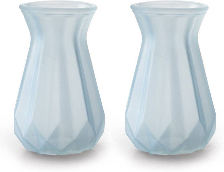 Merkloos 2x Stuks Bloemenvazen lichtblauw transparant glas H15 x D10 cm Vazen