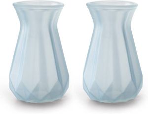 Jodeco Bloemenvazen 2x stuks Stijlvol model lichtblauw transparant glas H15 x D10 cm Vazen
