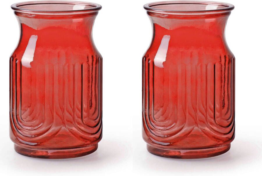 Merkloos 2x Stuks Bloemenvazen rood transparant glas H20 x D12.5 cm Vazen