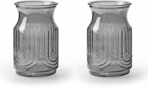 Merkloos 2x Stuks Bloemenvazen smoke grijs transparant glas H20 x D12.5 cm Vazen