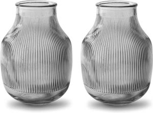 Merkloos 2x Stuks Bloemenvazen smoke grijs transparant glas H22 x D15.8 11.3 cm Vazen