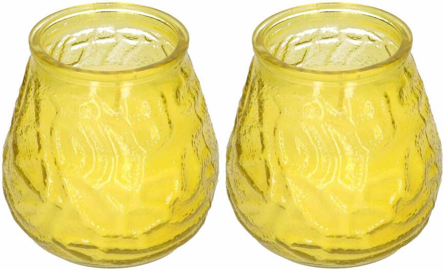 H&S Collection Windlicht geurkaars 2x geel glas 48 branduren citrusgeur geurkaarsen