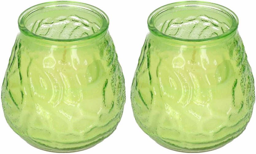 H&S Collection Windlicht geurkaars 2x groen glas 48 branduren citrusgeur geurkaarsen