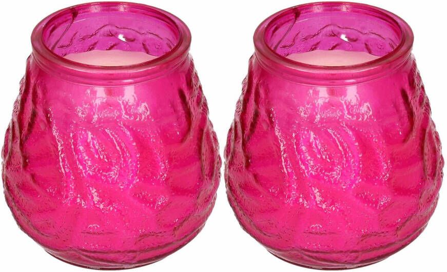 H&S Collection Windlicht geurkaars 2x roze glas 48 branduren citrusgeur geurkaarsen