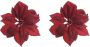 Bellatio Decorations 2x Stuks Decoratie Bloemen Kerstster Rood Glitter Op Clip 24 Cm Kersthangers - Thumbnail 1