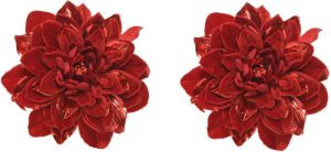 Merkloos 2x stuks decoratie bloemen velvet rood op clip 16 cm Kunstbloemen