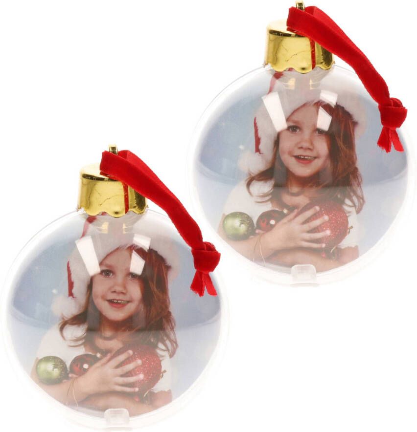 Merkloos 2x stuks DIY foto fotolijst kunststof kerstballen transparant 8 cm Kerstbal