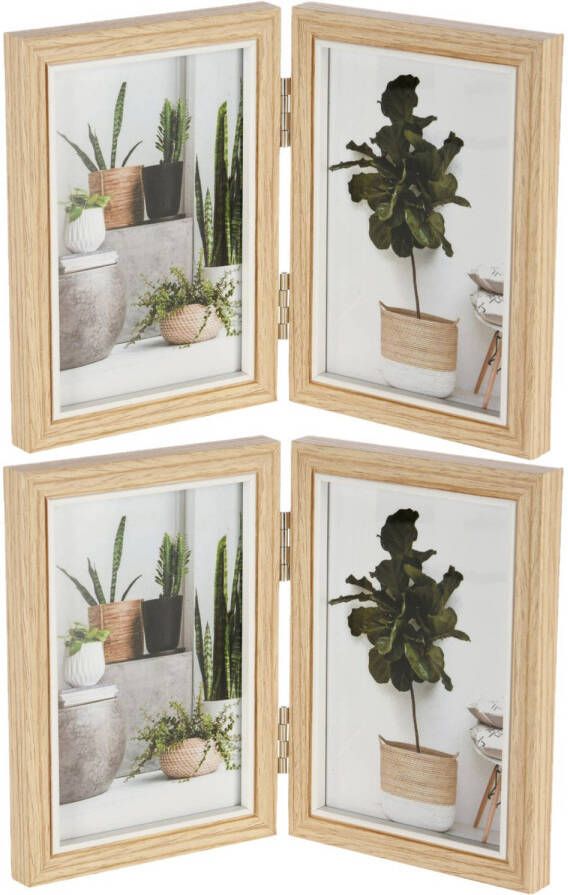 Merkloos 2x stuks dubbele houten fotolijst geschikt voor twee foto van 10 x 15 cm Fotolijsten