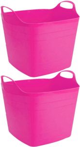 Bathroom Solutions 2x stuks flexibele kuip opbergmanden vierkant fuchsia roze 40 liter 42 x 42 cm Opbergmanden