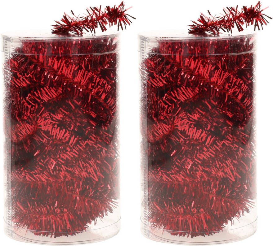 Merkloos 2x stuks folie tinsel slingers guirlandes rood 20 meter kerstslingers