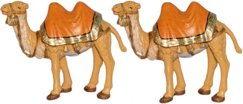 Merkloos 2x stuks kamelen beeldjes 12 cm dierenbeeldjes kerststal beeldjes