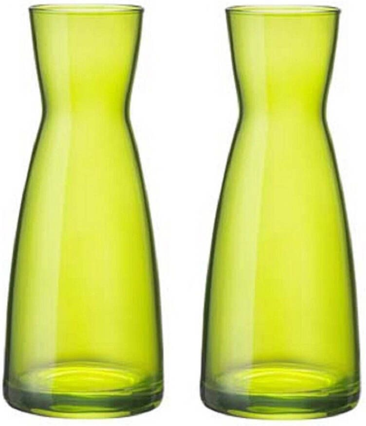 Merkloos 2x stuks Karaf vorm bloemen vaas groen glas 20.5 cm Vazen
