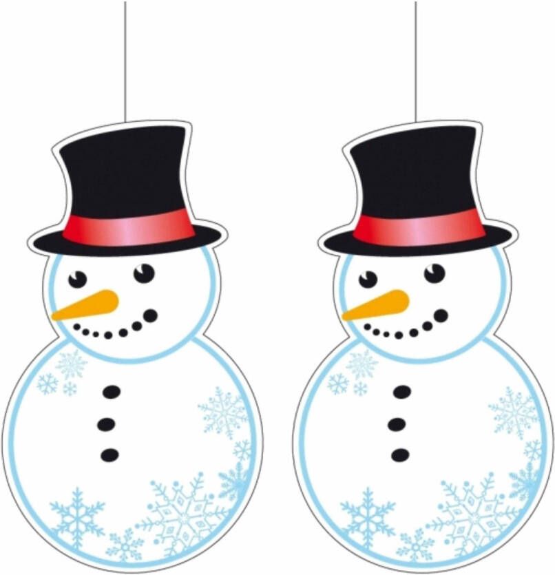 Merkloos 2x stuks kerst hangdecoratie sneeuwpop 41 x 25 cm Decoratiesneeuw