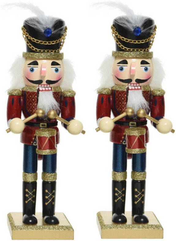 Merkloos 2x stuks kerstbeeldjes houten notenkraker poppetjes soldaten 25 cm kerstbeeldjes