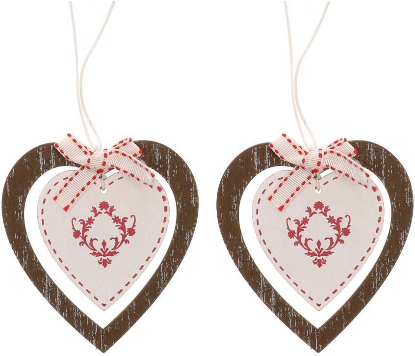 Merkloos 2x stuks kerstboom decoratie bruin hart 10 cm Kersthangers