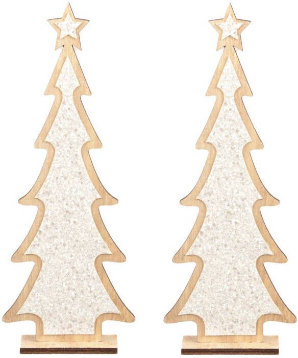 Merkloos 2x stuks kerstdecoratie houten kerstboom glitter wit 35 5 cm Kunstkerstboom
