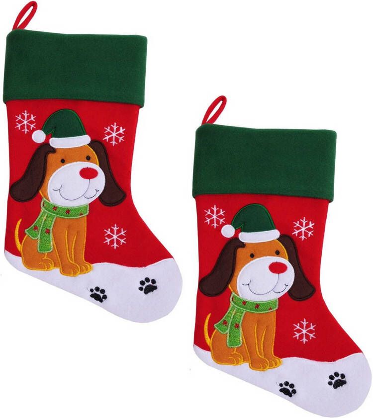 Merkloos 2x stuks kerstsokken voor huisdieren met plaatje van een hond Kerstsokken