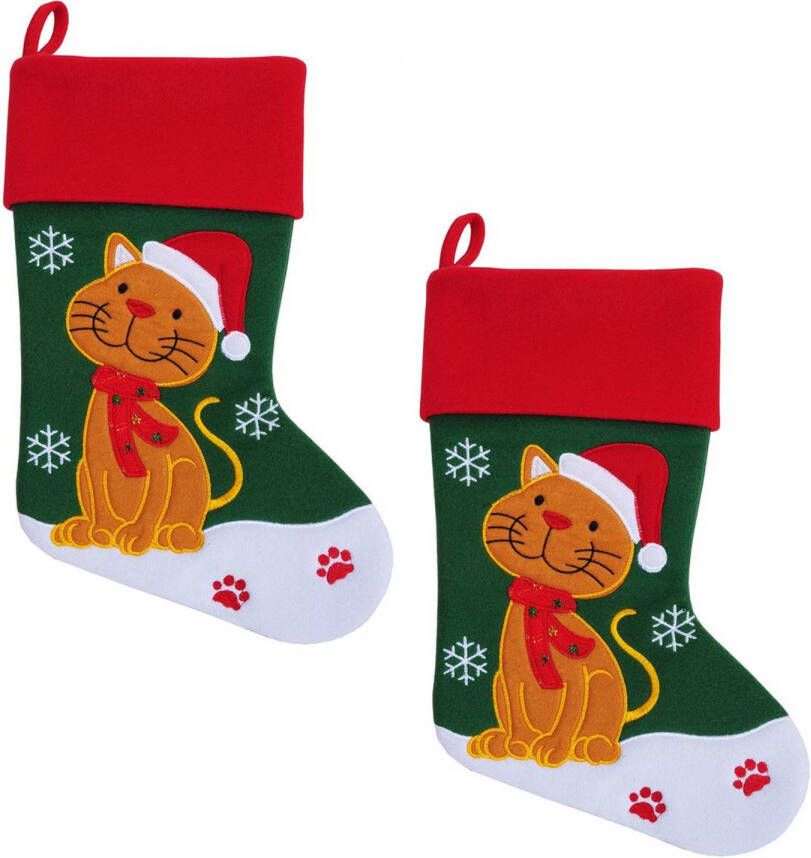 Merkloos 2x stuks kerstsokken voor huisdieren met plaatje van een kat Kerstsokken