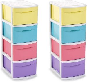 Forte Plastics 2x stuks ladekast organizer met 4 lades multi kleuren 39 x 28 5 x 78 cm Ladekasten organisers kantoor woonartikelen Opbergbox