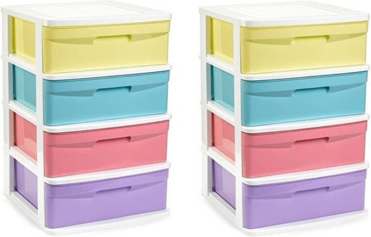 Forte Plastics 2x stuks ladekast organizer met 4 lades multi kleuren 40 x 39 x 65 cm Ladekasten organisers kantoor woonartikelen Opbergbox