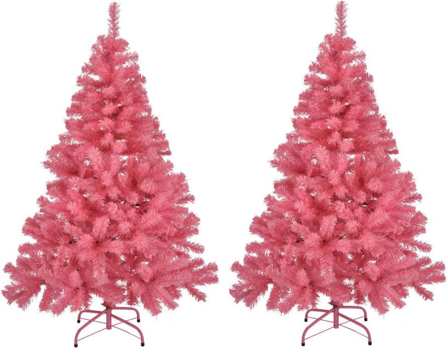 Merkloos 2x stuks kunst kerstbomen kunstbomen roze 120 cm Kunstkerstboom