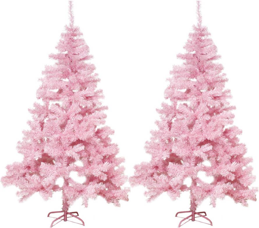 Merkloos 2x stuks kunst kerstbomen kunstbomen roze 180 cm Kunstkerstboom