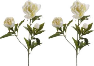 Merkloos 2x stuks kunstbloem pioenrozen takken 70 cm wit Kunstbloemen