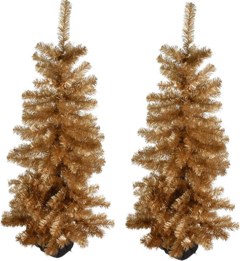 Merkloos 2x stuks kunstbomen kunst kerstbomen goud 120 cm Kunstkerstboom