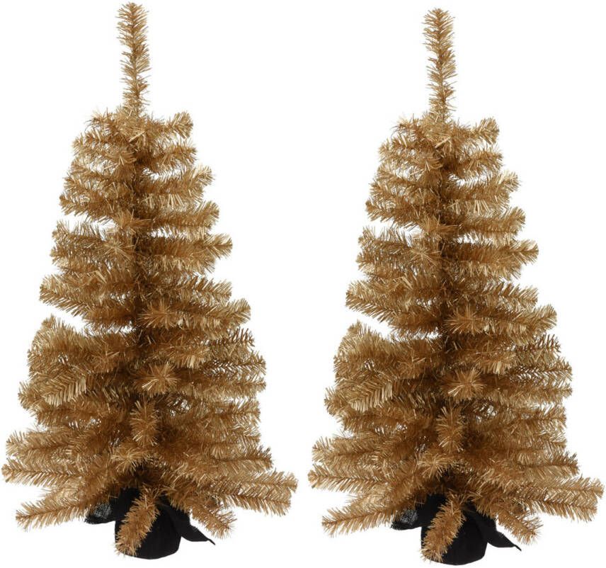 Merkloos 2x stuks kunstbomen kunst kerstbomen goud 90 cm Kunstkerstboom