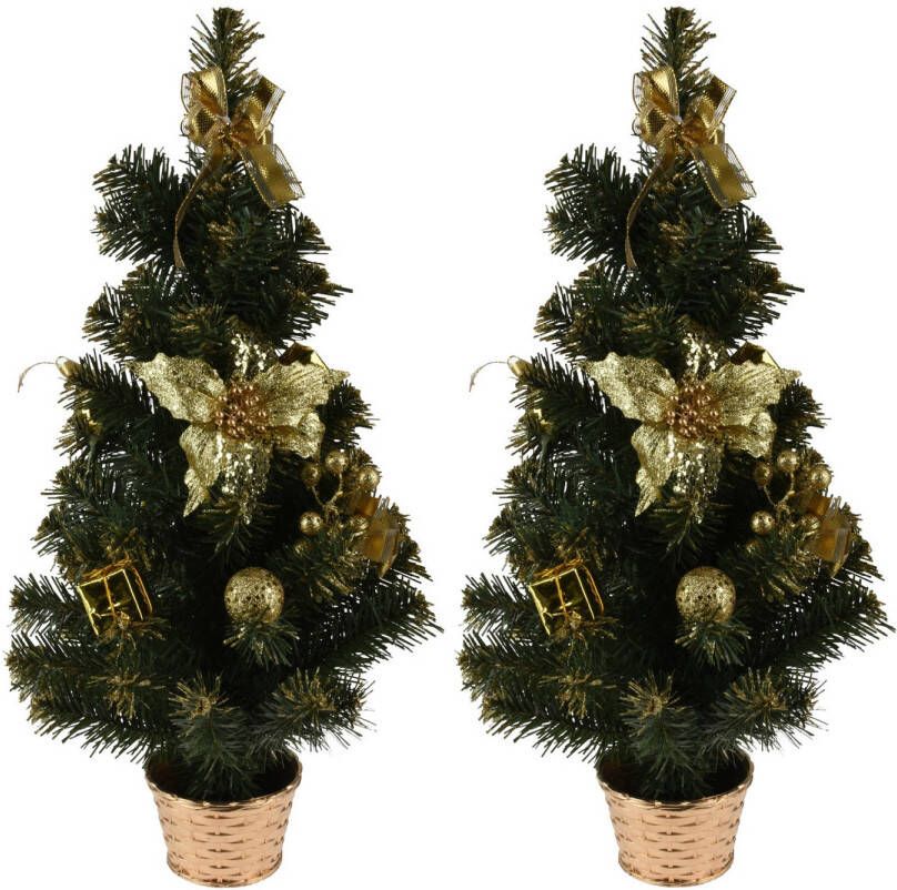 Merkloos 2x stuks kunstbomen kunst kerstbomen met kerstversiering 60 cm Kunstkerstboom