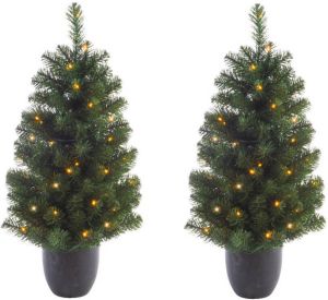 Merkloos 2x stuks kunstbomen kunst kerstbomen met verlichting 90 cm Kunstkerstboom
