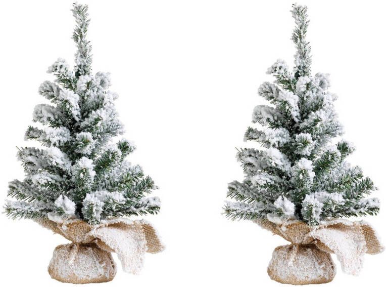 Merkloos 2x stuks kunstboom kunst kerstboom groen met sneeuw 45 cm Kunstkerstboom