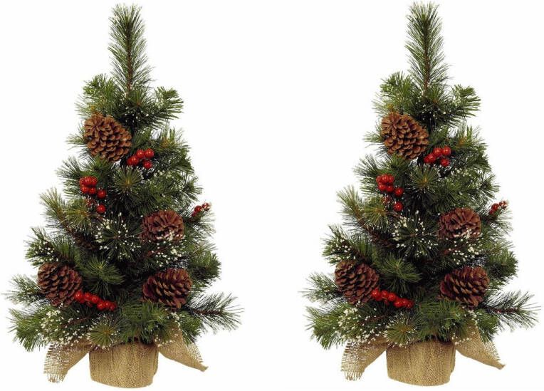 Merkloos 2x stuks kunstboom kunst kerstboom met kerstversiering 60 cm Kunstkerstboom