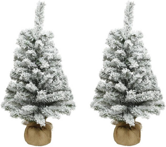 Merkloos 2x stuks kunstboom kunst kerstboom met sneeuw 75 cm kerstversiering Kunstkerstboom