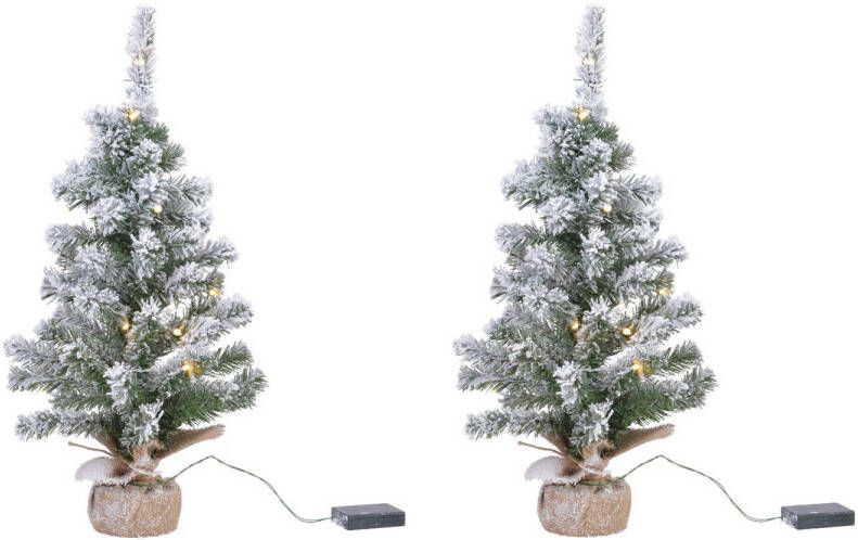 Merkloos 2x stuks kunstboom kunst kerstboom met sneeuw en licht 75 cm Kunstkerstboom