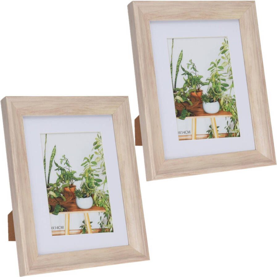 Home & Styling 2x stuks kunststof fotolijst hout look geschikt voor een foto van 15 x 20 cm Fotolijsten