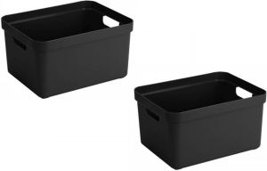 Sunware 2x stuks zwarte opbergboxen opbergdozen opbergmanden kunststof 32 liter opbergen manden dozen bakken opbergers Opbergbox