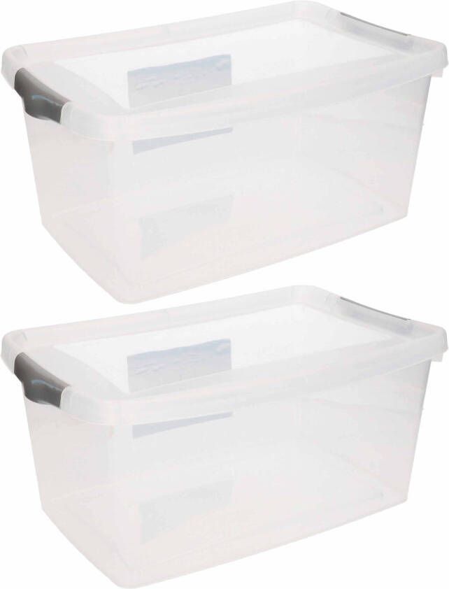 Hega Hogar 2x Stuks opberg boxen opbergdozen 4 liter 29 x 19 x 13 cm kunststof Opslagboxen Opbergbakken kunststof transparant blauw Opbergbox