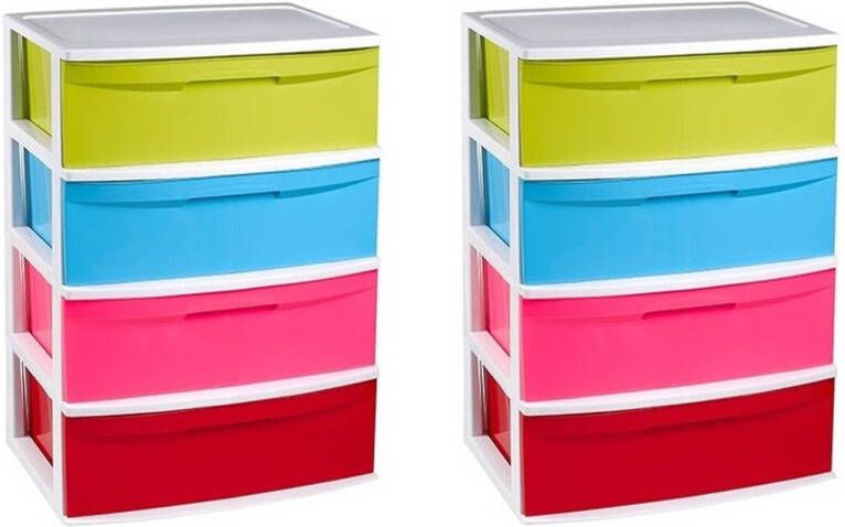 Merkloos 2x stuks ladekast organizer met 4 lades wit multi kleuren 40 x 56 x 80 cm Ladekasten organisers kantoor