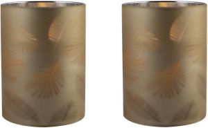 Merkloos 2x stuks luxe led kaarsen in goud bladeren glas D7 x H10 cm Woondecoratie Elektrische kaarsen LED kaarsen