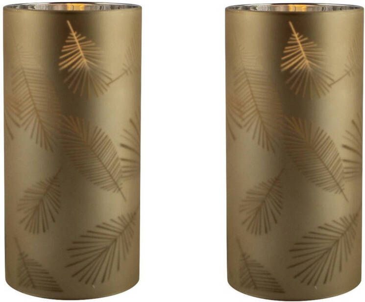 Merkloos 2x stuks luxe led kaarsen in goud bladeren glas D7 x H15 cm Woondecoratie Elektrische kaarsen LED kaarsen