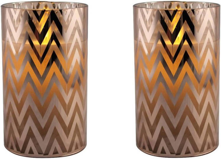 Merkloos 2x stuks luxe led kaarsen in koper glas D7 x H12 5 cm Woondecoratie Elektrische kaarsen LED kaarsen