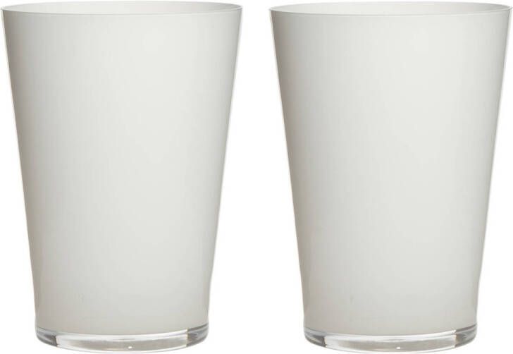 Merkloos 2x stuks luxe stijlvolle witte conische bloemen vaas vazen van glas 30 x 22 cm Vazen
