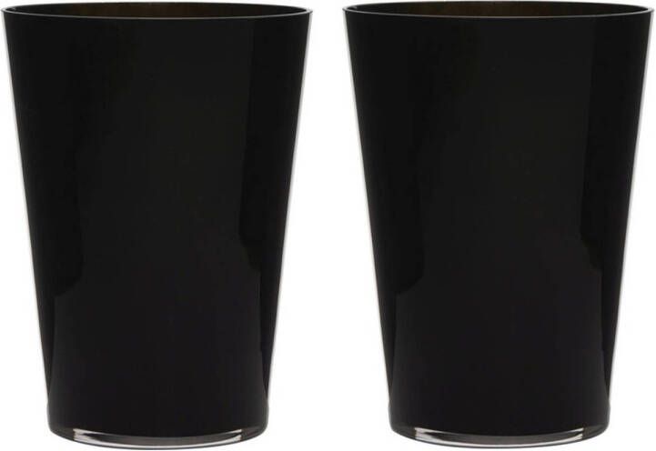Merkloos 2x stuks luxe zwarte conische stijlvolle vaas vazen van glas 30 x 22 cm Bloemen boeketten vaas voor binnen gebruik Vazen
