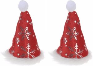 Merkloos 2x Stuks Mini Kerstmutsjes Met Sneeuwvlokken Op Clip Kerstmutsen