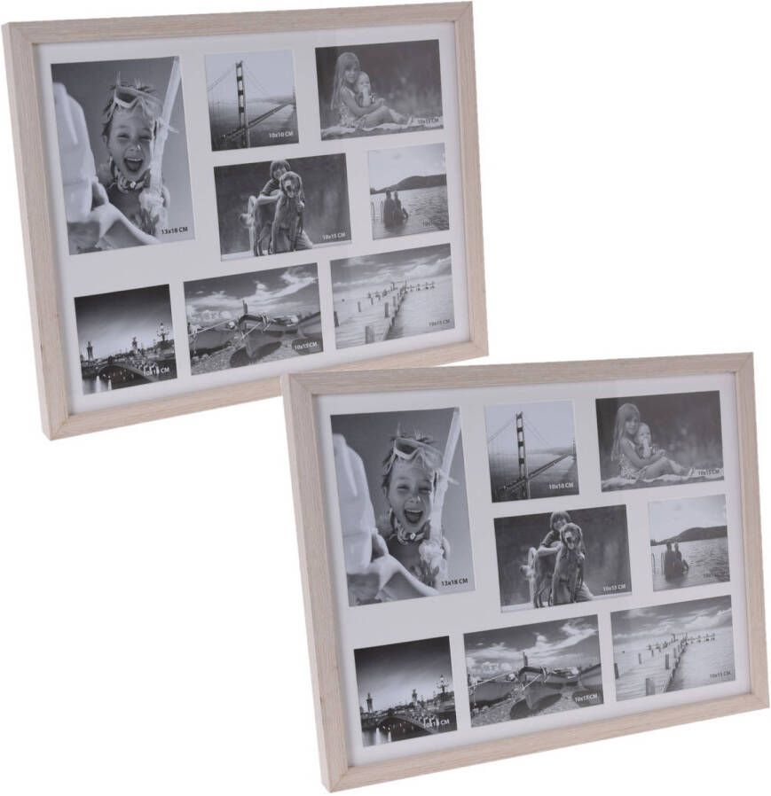 Merkloos 2x stuks multi fotolijst hout white wash met 8 vakken geschikt voor diverse foto maten Fotolijsten