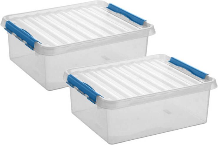 Whitebox 2x stuks opberg box opbergdoos 25 liter 50 x 40 x 18 cm Opslagbox Opbergbak kunststof transparant blauw Opbergbox