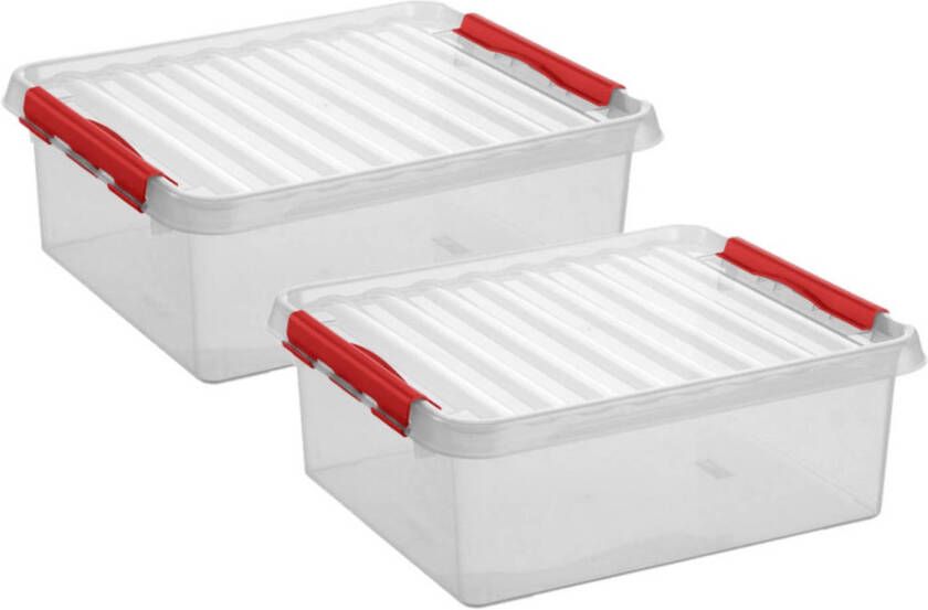 Whitebox 2x stuks opberg box opbergdoos 25 liter 50 x 40 x 18 cm Opslagbox Opbergbak kunststof transparant rood Opbergbox