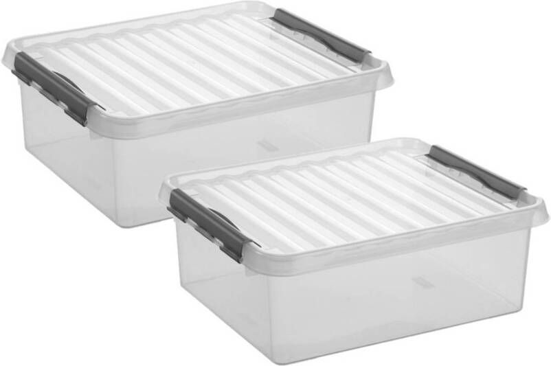 Whitebox 2x stuks opberg box opbergdoos 25 liter 50 x 40 x 18 cm Opslagbox Opbergbak kunststof transparant grijs Opbergbox