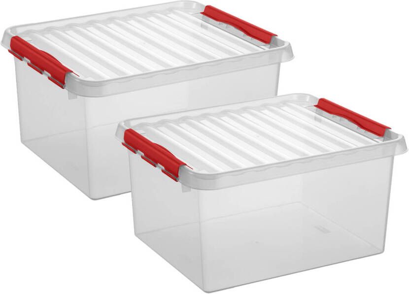 Whitebox 2x stuks opberg box opbergdoos 36 liter 50 x 40 x 26 cm Opslagbox Opbergbak kunststof transparant rood Opbergbox